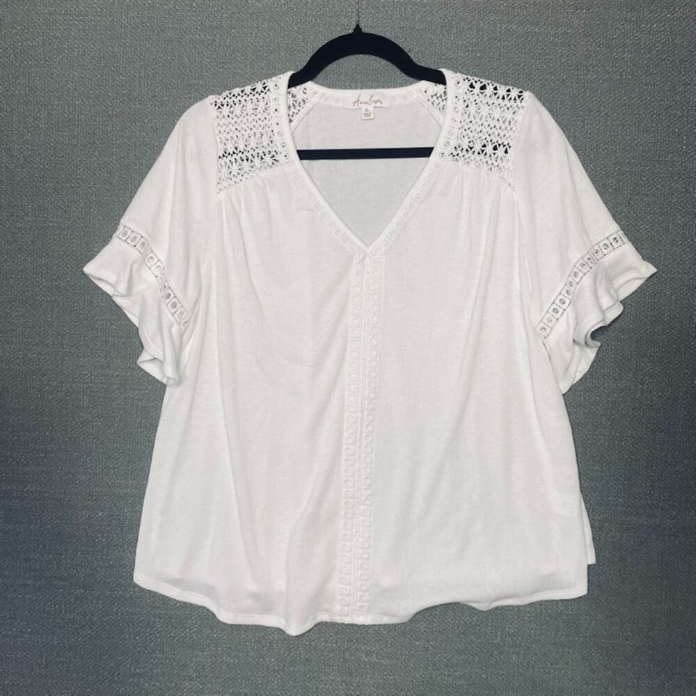 Anneliese Women's White Boho Blouse XL Crochet Gauzy Summer Beach Coastal
